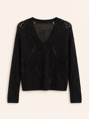 Luisa Cerano Open Knit Linen Blend Pullover Black | US 10